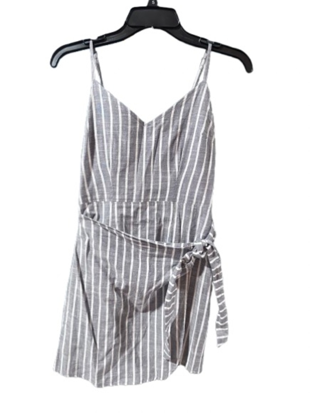 Abercrombie & Fitch Striped Wrap Mini Dress Bluish Gray/ White Tie Waist Size S - Picture 2 of 4
